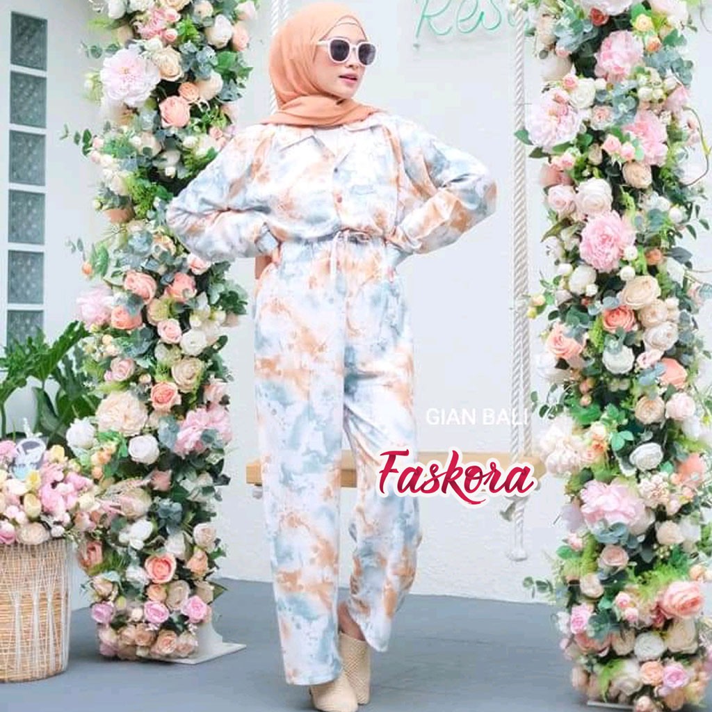 One Set Tie dye Wanita Lengan Panjang - Setelan Jumbo Rayon Wanita Kekinian - Pajamas Tiedye Set