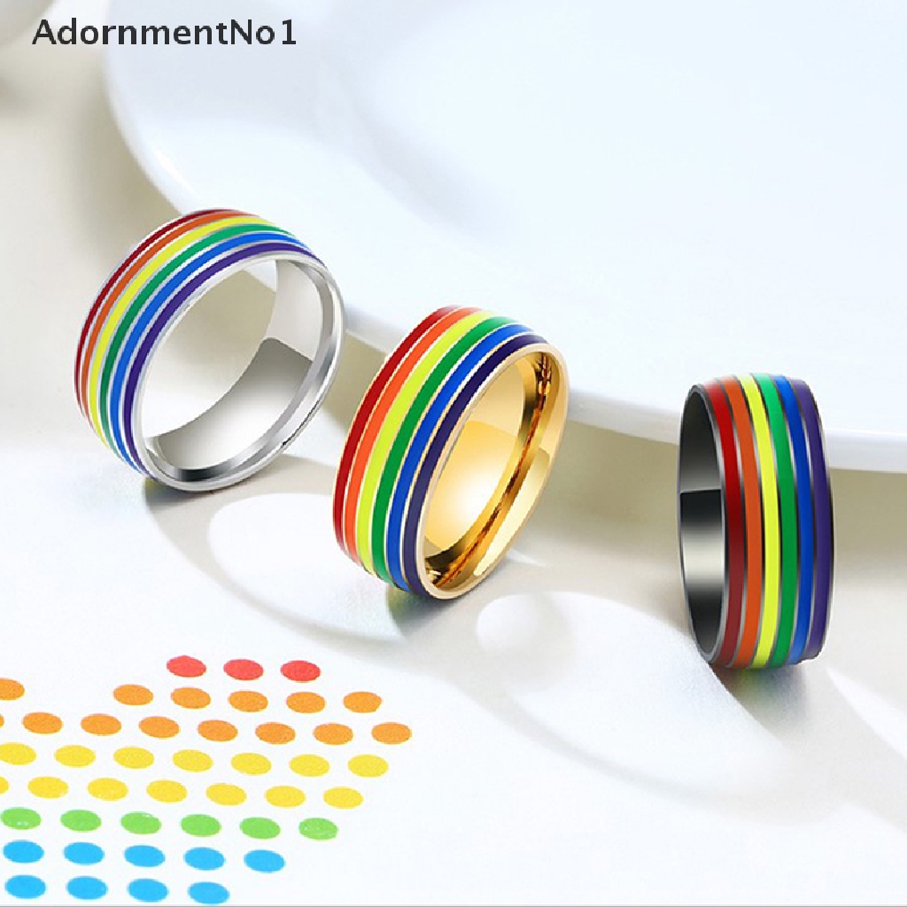 (AdornmentNo1) Cincin LGBT Bahan Stainless Steel Warna Pelangi