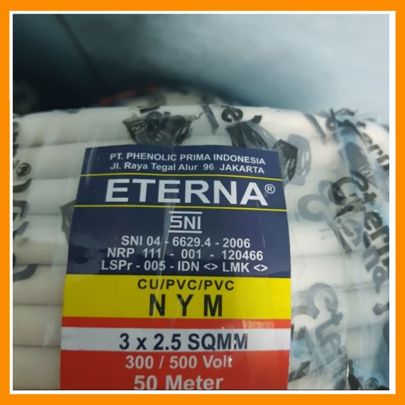 ETERNA Kabel Listrik NYM 3x2.5 mm isi 3 Kawat Tembaga Murni Harga Per Meter SNI