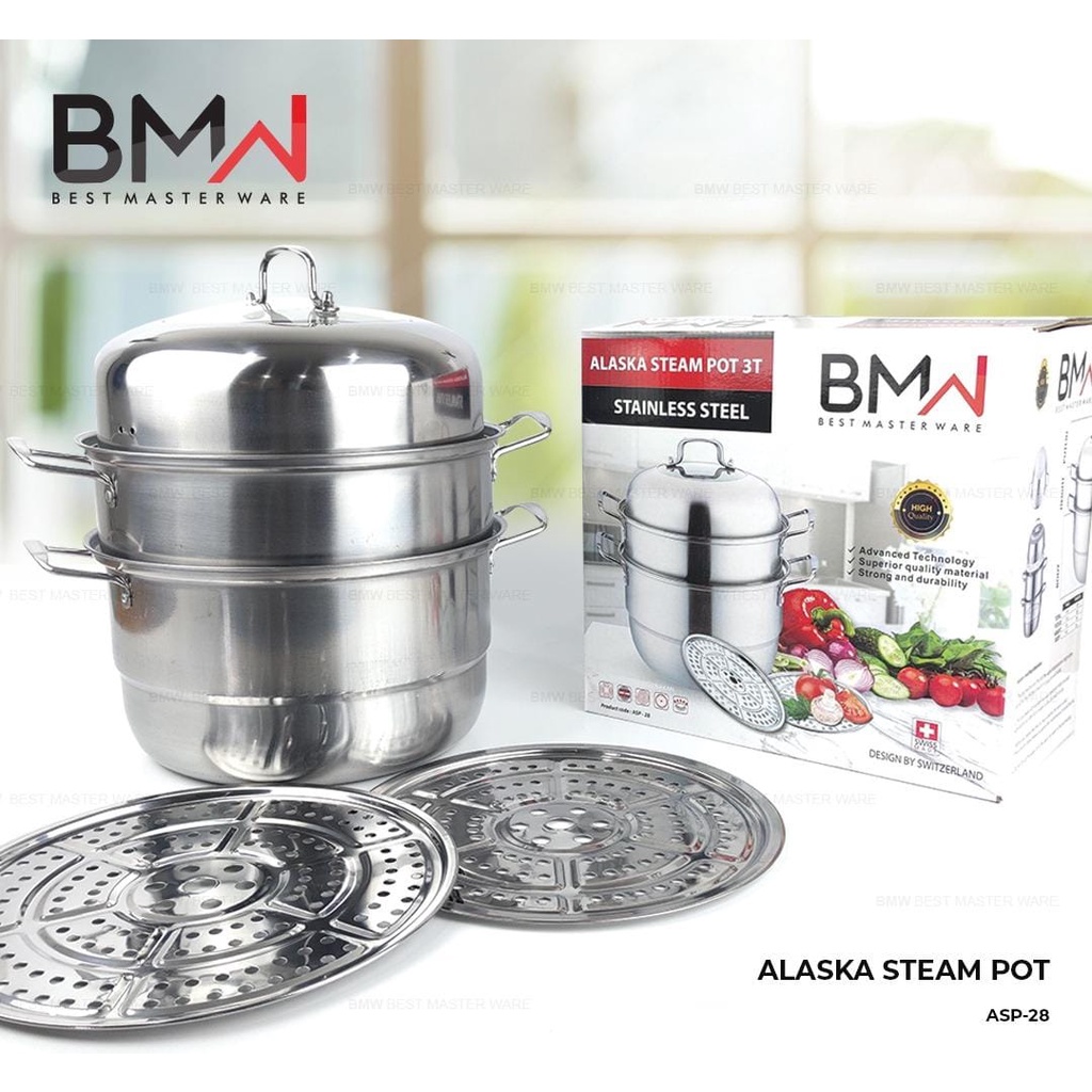 Alaska Steam Pot 28 Cm 3 Ssn - Steamer 3 Susun - Panci Kukus Stainless