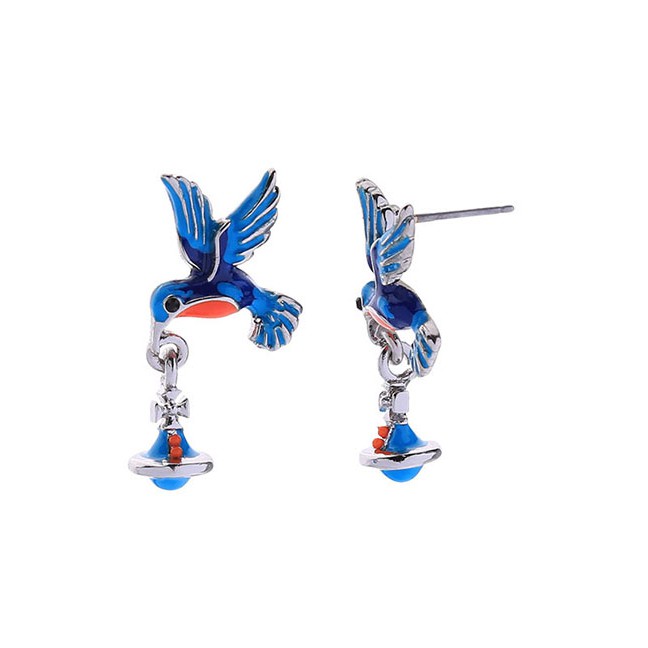 LRC Anting Tusuk Fashion S925 Silver Needle Dripping Hummingbird Earrings F75094