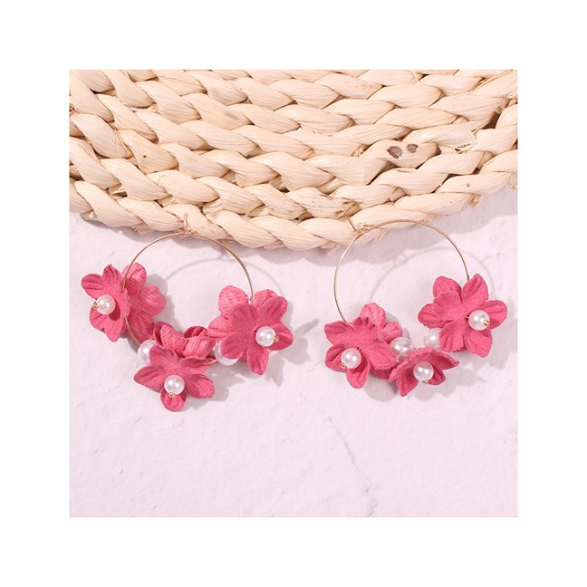 LRC Anting Tusuk Fashion Alloy Pearl Non-woven Flower Earrings D16753