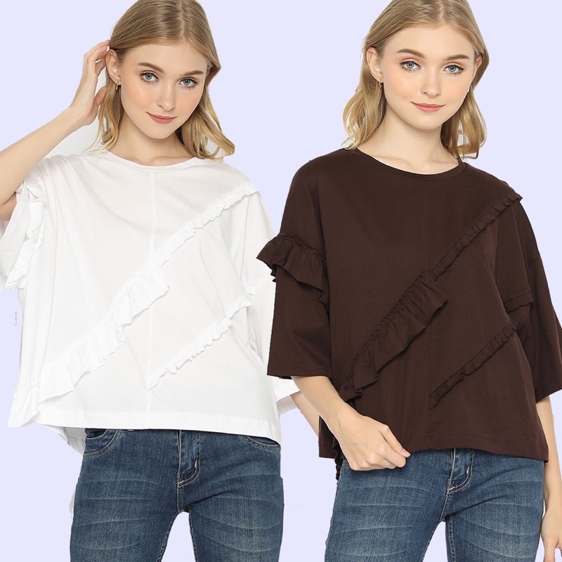 lovemecorner ORIGINAL BANANA REPUBLIC BOXY RUFFLE TEE BAJU KAOS WANITA BAHAN KATUN SUPER COMFY