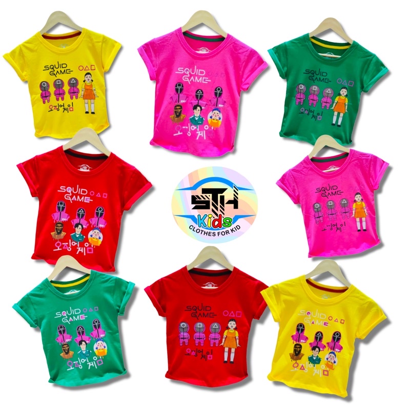 STH 1~10 Tahun [ S / M / L / XL / XXL ] Baju Kaos Anak Laki Laki Perempuan Cowok cewek PREMIUM DISTRO Bahan Katun Cotton Combed Cat Mutiara - SQUID GAME