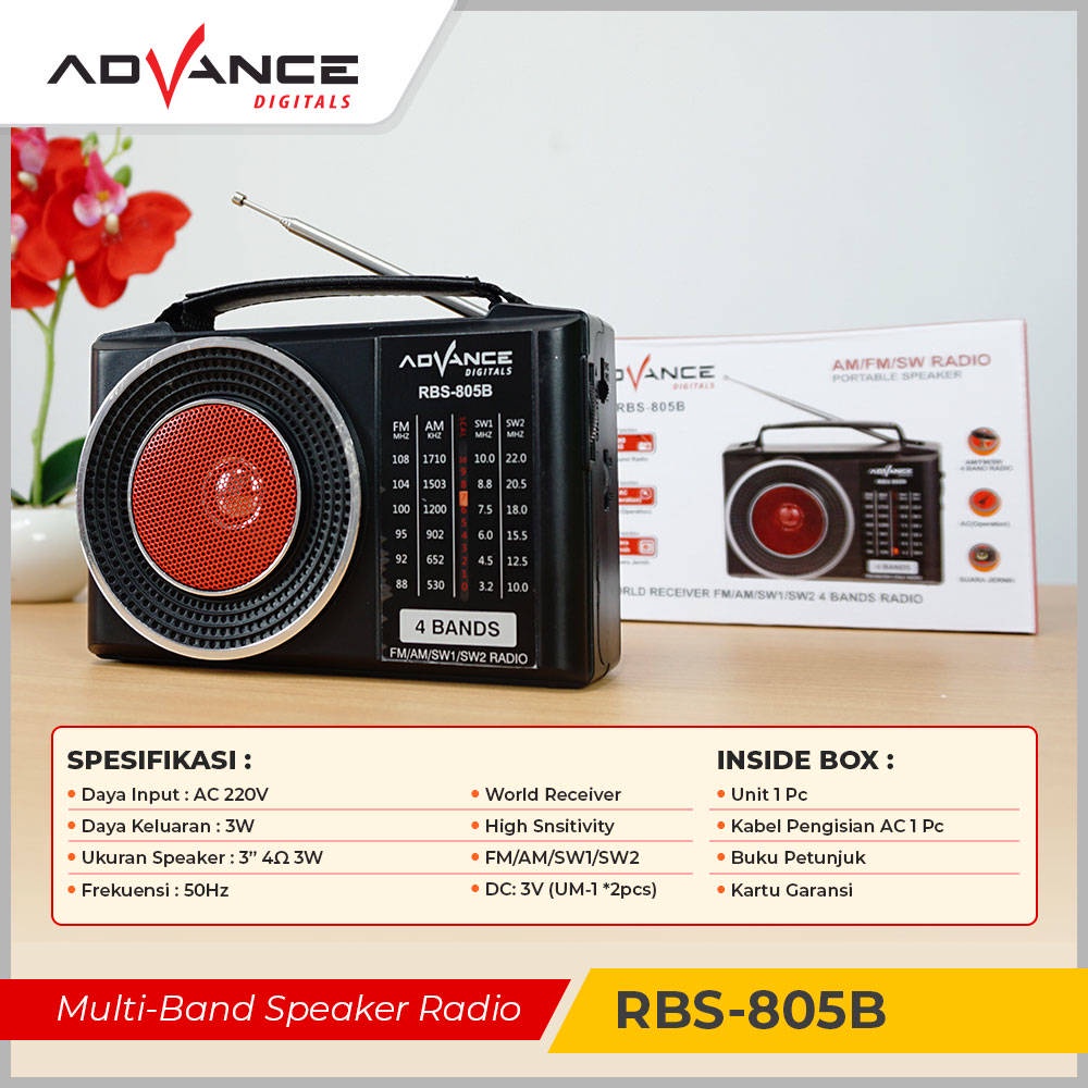 【READY STOCK】 Advance Radio FM, AM, SW1, SW2 (4 Band radio) RBS-805B