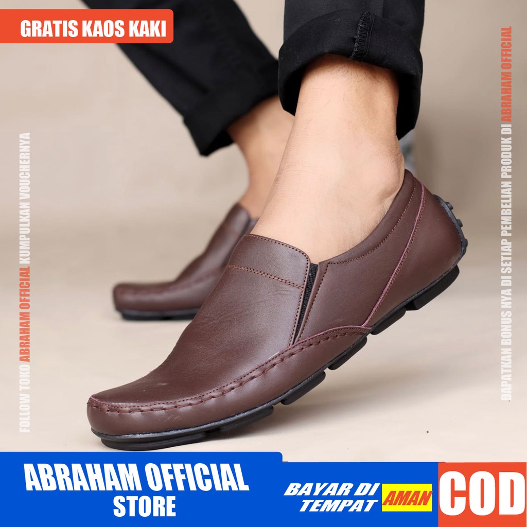 ABRHM x NIBA Sepatu Slip On Pria Sepatu Pria Casual Kulit Asli Pantofel Cowok Sepatu Kasual Slop Kerja Kantor Kondangan Keren Original Santai