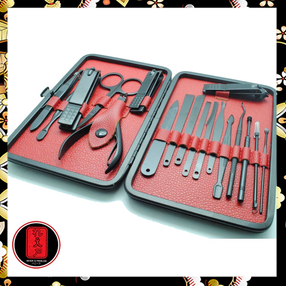 Biutte.co Nail Art Set Manicure Pedicure 18 PCS - C545AP - Black / gunting kuku set stainless / Perawatan kuku / perawatan kuku alat kecantikan / perawatan kuku dan kaki / Bast Seller