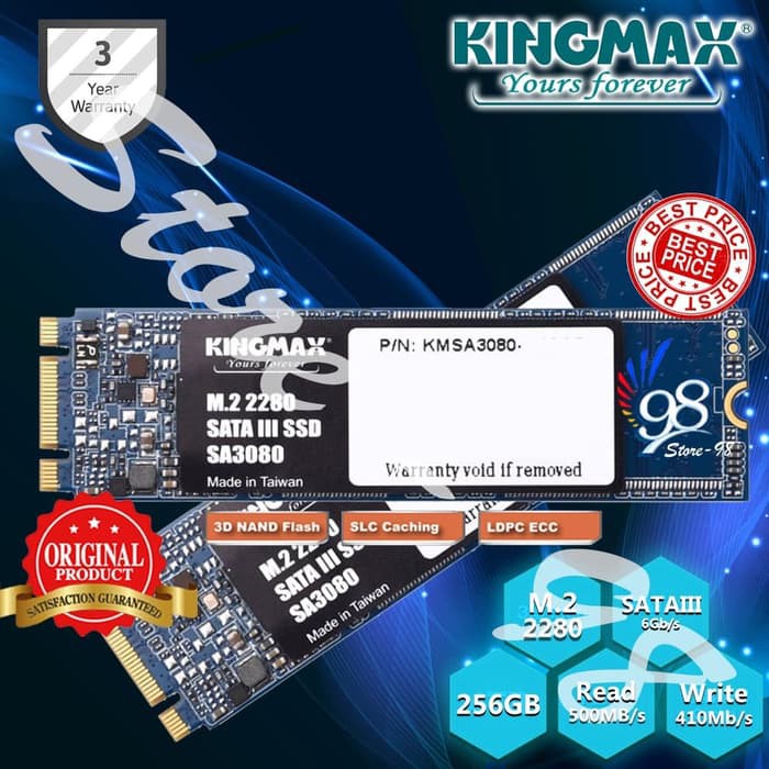 SSD Kingmax M.2 2280 256GB - SA3080 M2 256 GB Sata 3 3D Nand