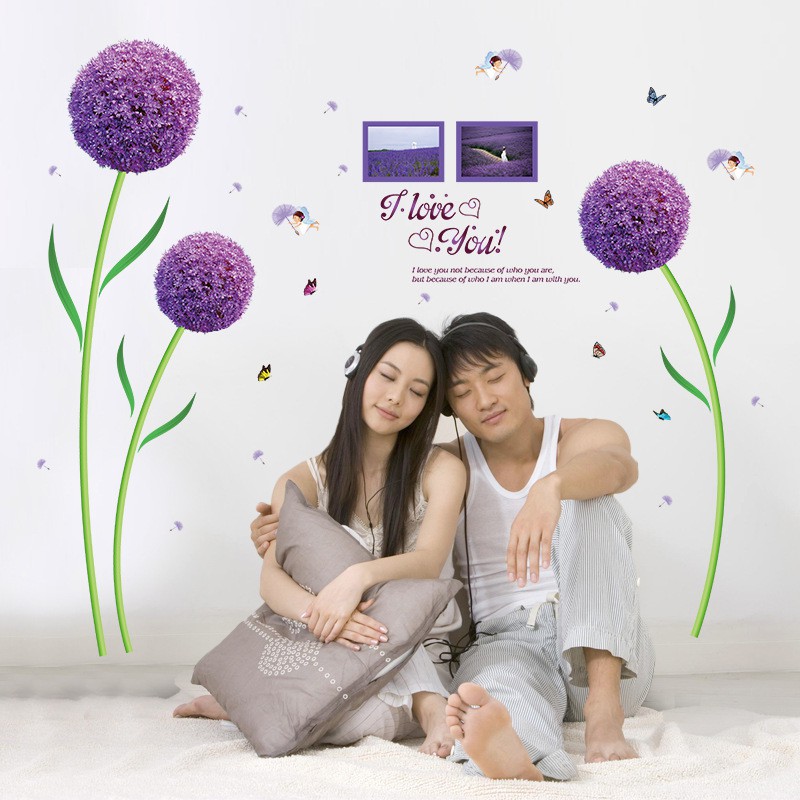 RELIZA WALL STICKER BUNGA DANDELION UNGU PURPLE FLOWER STIKER DINDING SK9124