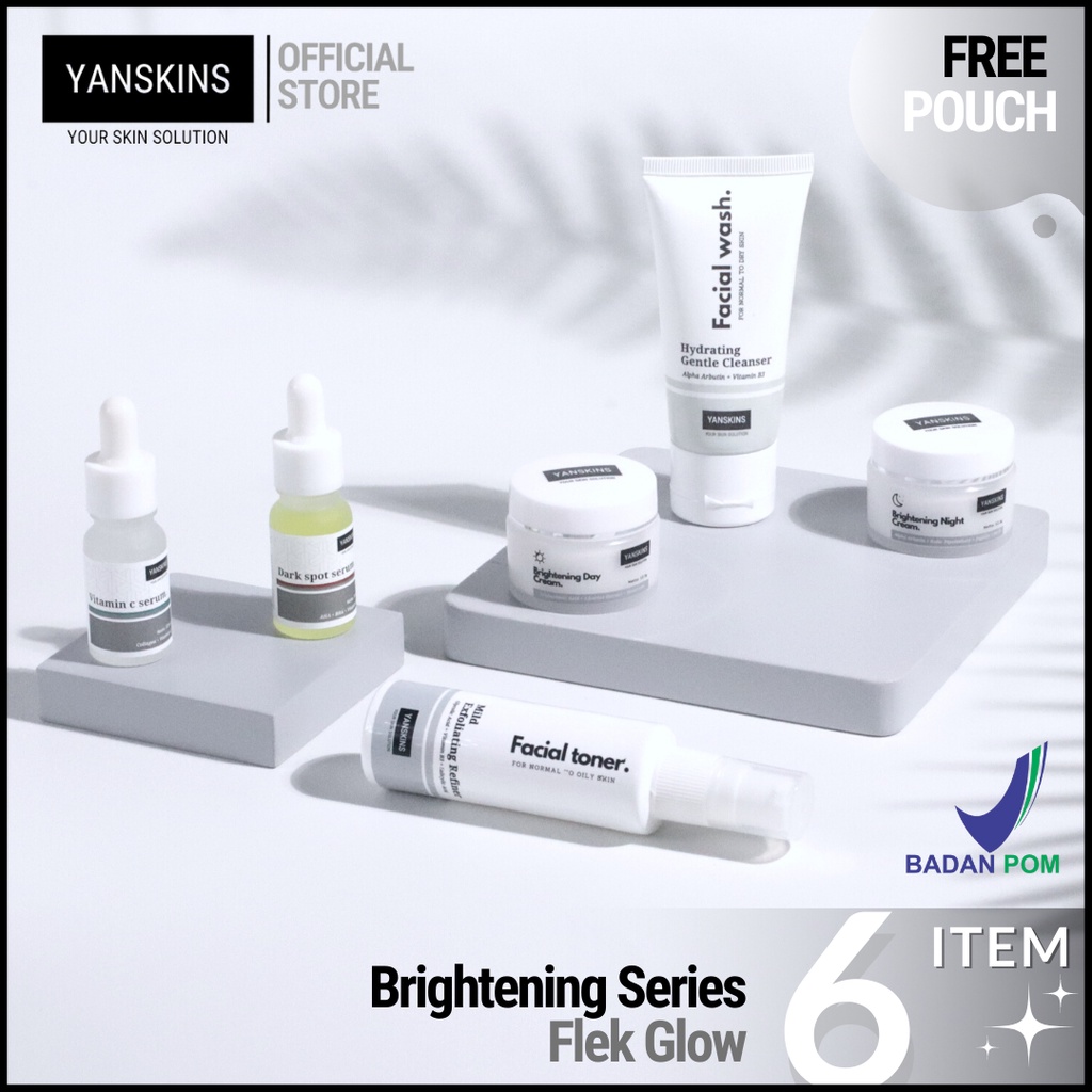PAKET 6 ITEM SKINCARE BPOM BRIGHTENING SERIES SKIN CARE VARIAN PAKET ACNE FLEK DAN GLOW YANSKINS-4