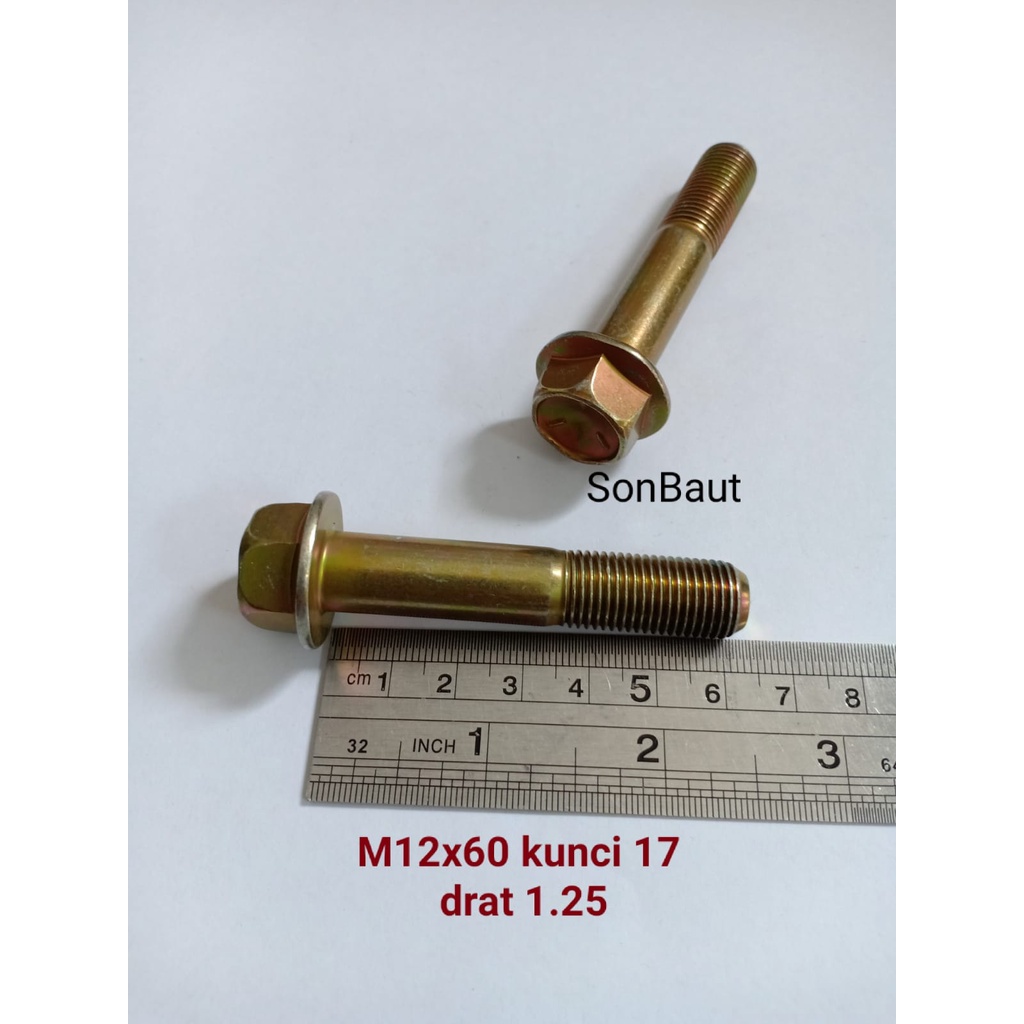 Baut Topi 17 6cm kunci 17 Flange bolt M12x60 12x60 drat halus 1.25