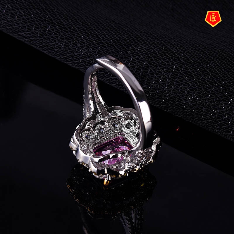 Cincin Kristal Berlian Bentuk Kotak Warna Pink