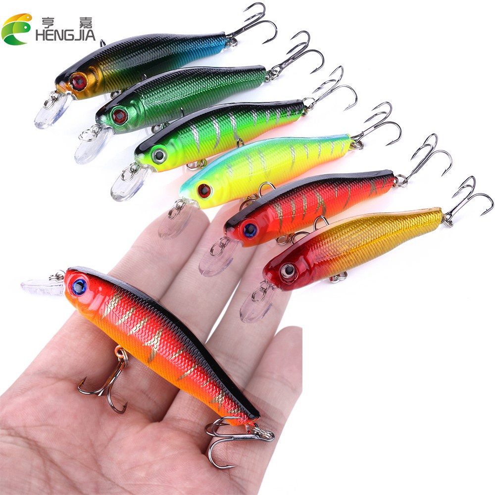 HENGJIA 6pcs/Lot Umpan Pancing Mini Fishing Lures 8.5cm/8.9g Floating Minnow Hard Bait Treble Hooks Ikan Fishing Tackle