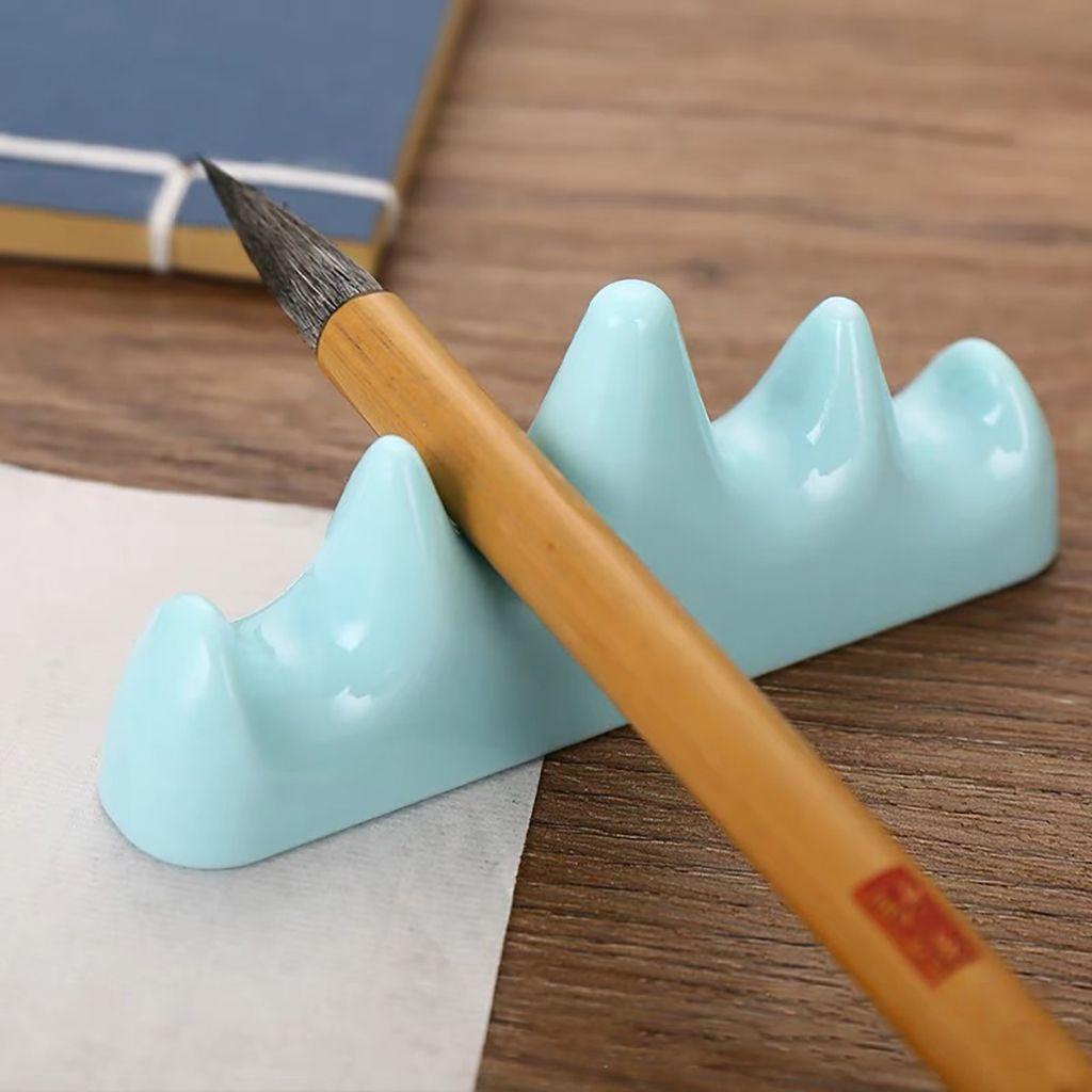 QUINTON Creative School Office Supplies Smooth Ink Painting Accessories Pen Rest Stand Hill Shape Imitation Jade Fall Resistant Craft Decoration Quality for Calligraphy,Painting Writing Brush Holder