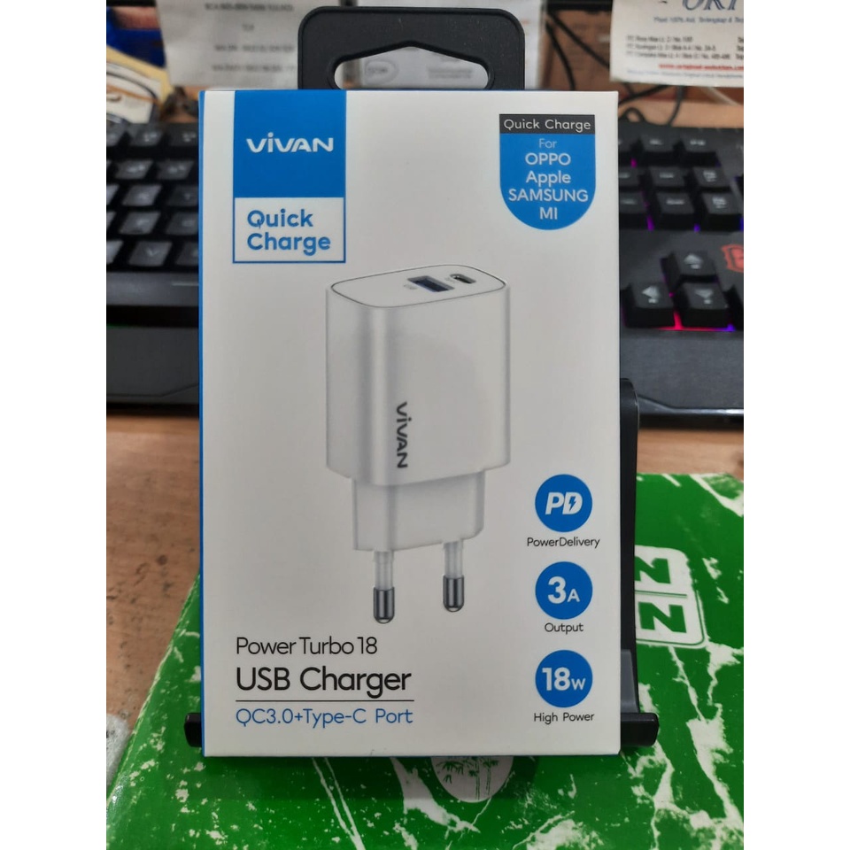 Vivan power turbo 18W PD Quick VOOC Flash Dual Charger 3A Original