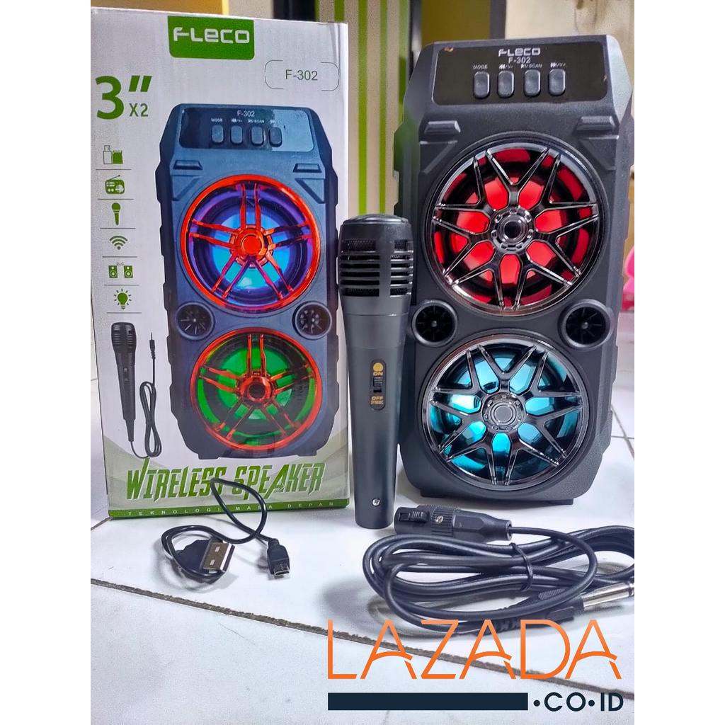 Termurah Terbaru !! Promo Speaker Fleco F 302 Bluetooth Speaker Karaoke Free Mikrofon