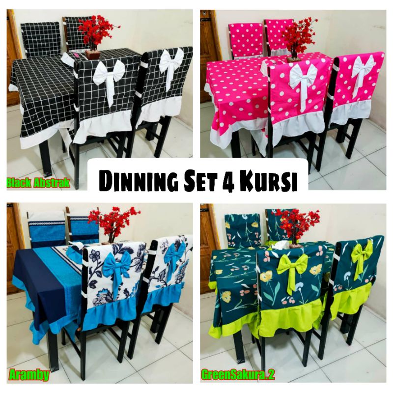 Cover Set Meja Makan/ Dinning Set Meja Kursi Makan 4 Dudukan Sandaran