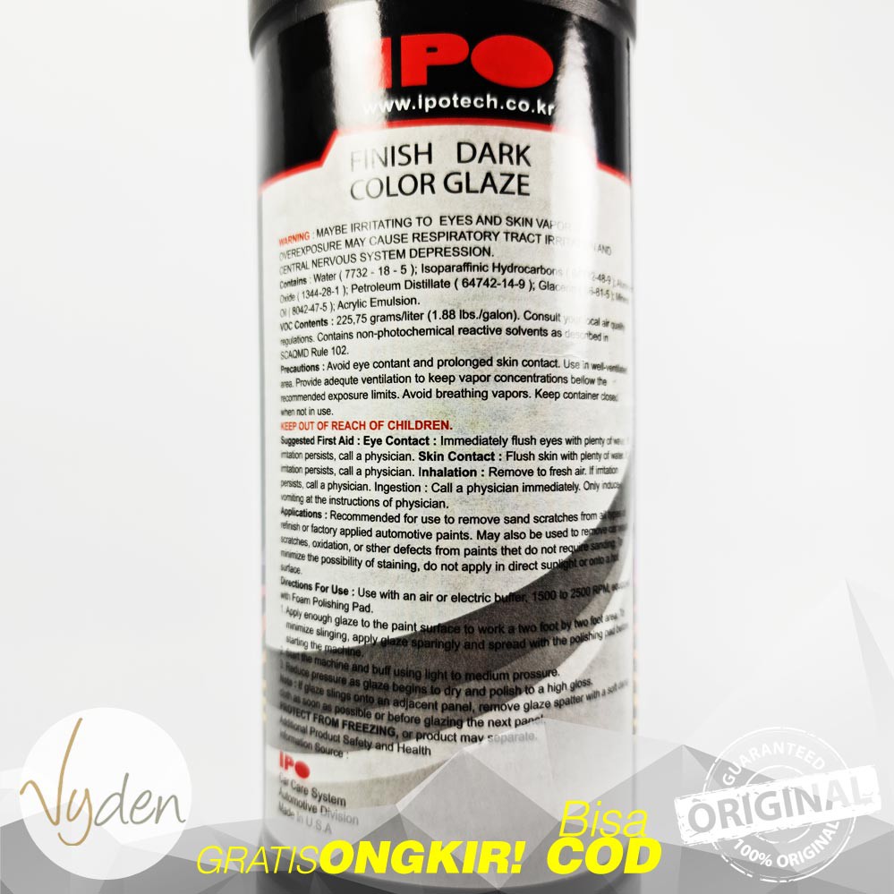 IPO FINISH DARK COLOR GLAZE 100ml Repack Kompon Halus Swirl Baret USA