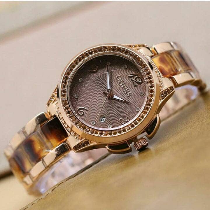jam tangan guess wanita / jtr 1003 rose coklat
