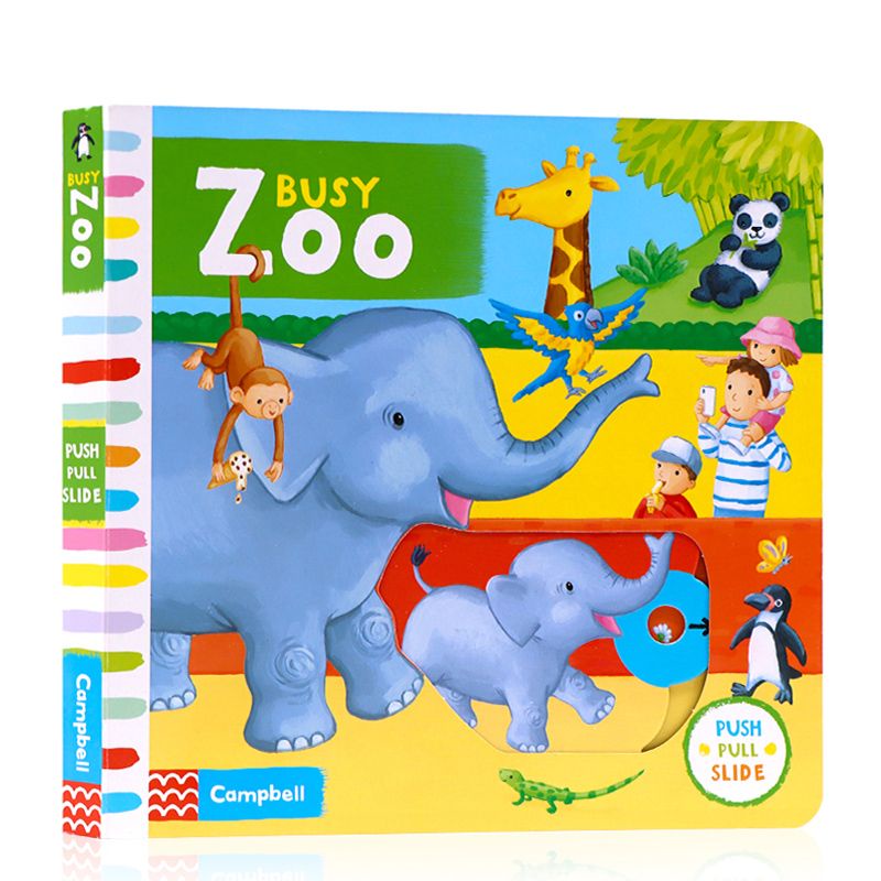 original board buku busy Zoo buku campbell push pull slide happychild