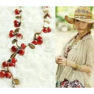 Kalung Panjang Wanita Cherry Kecil Lucu Cute Cherry