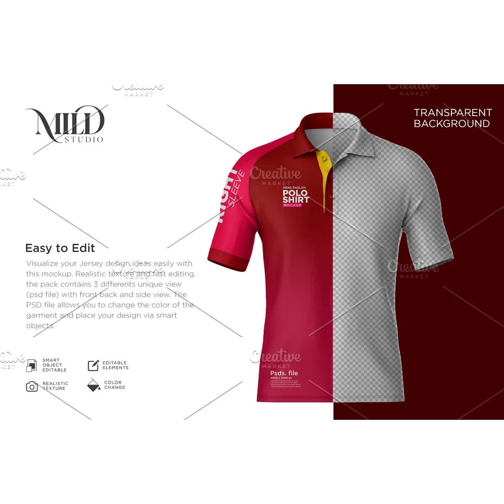 Raglan Sleeve Poloshirt Mockup Set - Photoshop