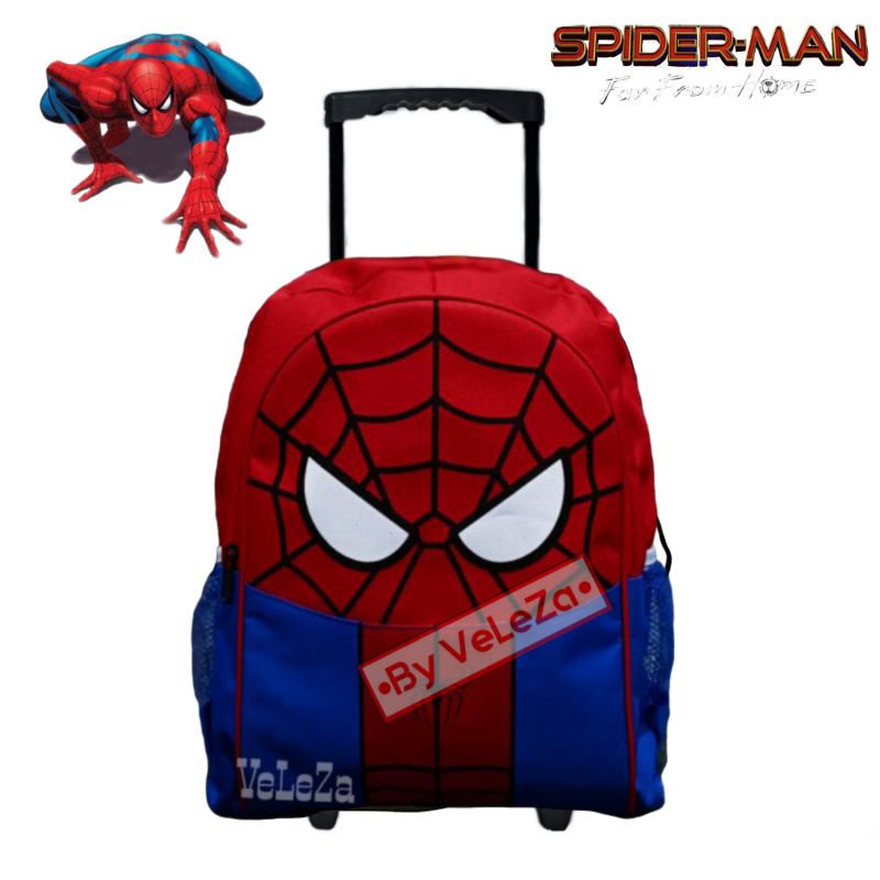 Tas ransel troli anak laki-laki canvas karakter superhero - tas troli