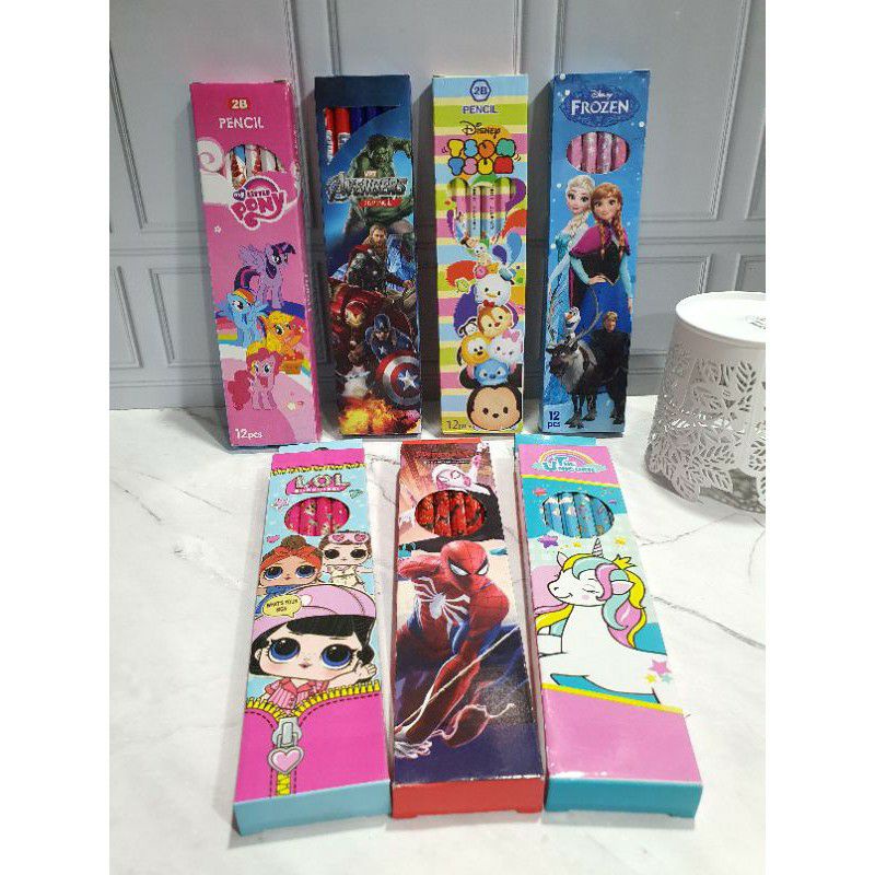 

pensil kayu karakter 2B / Pensil hello kitty, tsum tsum, Pony / Pensil Cars, avengers