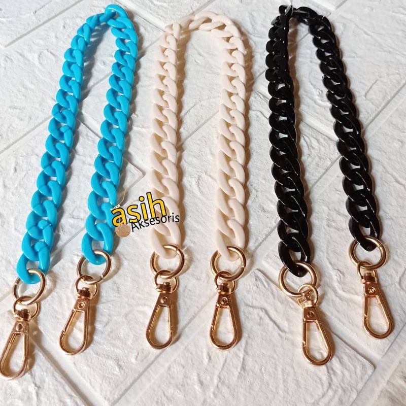 Tali tas rantai plastik gepeng akrilik ( free ring D 1,5cm )