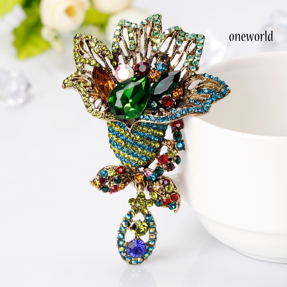 OW@ Fashion Multicolor Rhinestone Flower Brooch Pin Lady Dress Scarf Bag Accessory