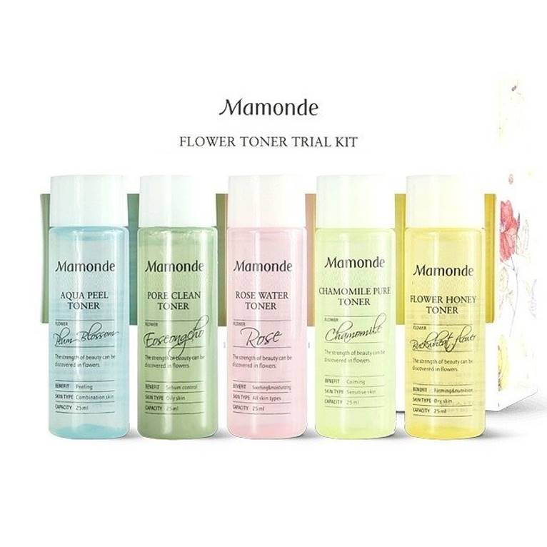 MAMONDE Flower Toner Trial Kit Ukuran Kecil All Varian - UkuranTravel / Sampel 25 ml - Rose Water Toner | Aqua Peel | Pore Clean | Chamomile Pure | Centella Trouble | Narcissus Ampoule Toner 5 ml