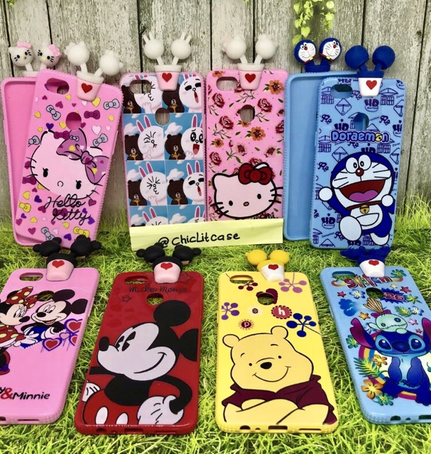 Softcase case boneka intip manjat OPPO A83 A71  double head hellokitty mickey doraemon stitch pooh