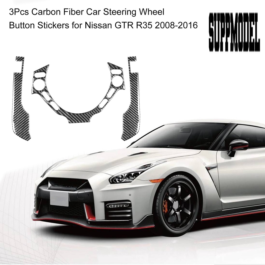 3pcs Stiker Tombol Setir Mobil Bahan Karbon Fiber Untuk Nissan GTR R35 2008-2016