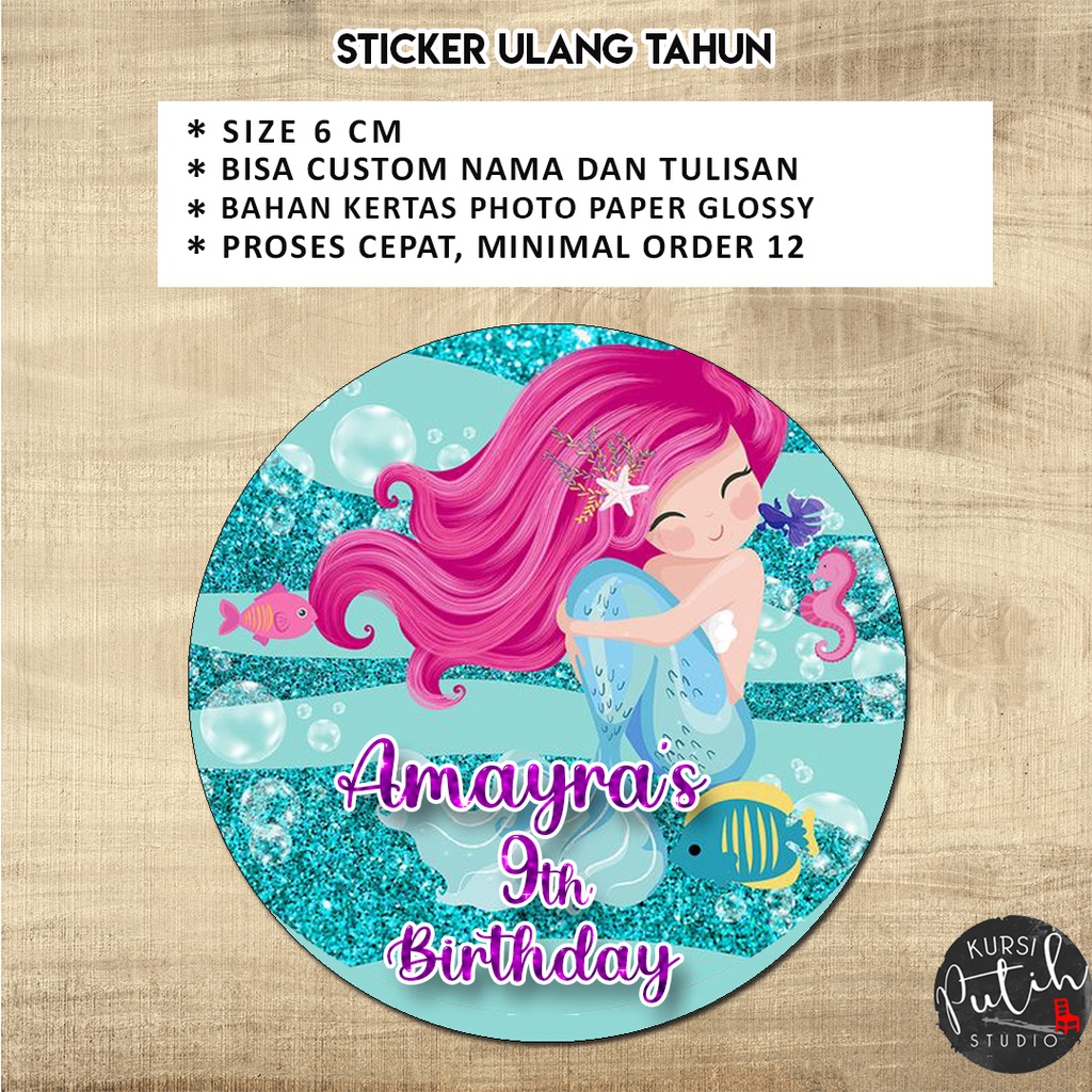 

custom birthday sticker tema mermaid