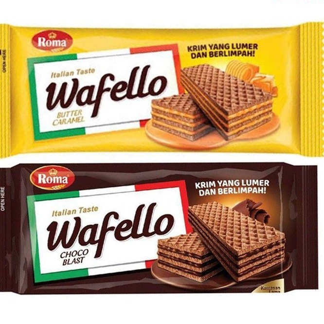 

ROMA WAFELLO WAFER RENYAH ISI KRIM LEZAT CHOCO CARAMEL - SNACK CEMILAN WAFER