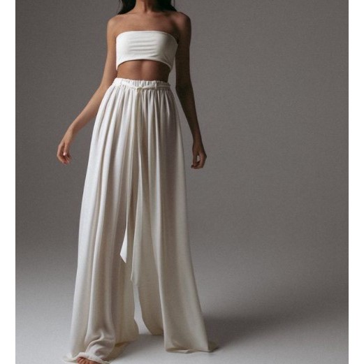 Savana Beachwear - TARIA SET baju pantai wide trouser celana panjang kulot bali outfit putih kemben 