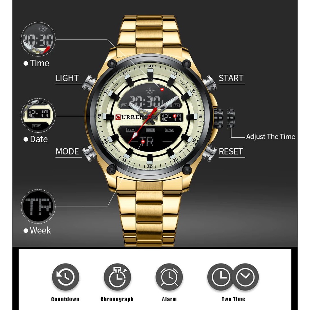 CURREN 8404 Jam Tangan Pria Digital Analog Stainless Steel Chronograph Luminous Hand WATCHKITE WKOS