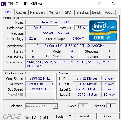 Processor Intel Core i3 3240T Tray Socket LGA 1155 Ivy Bridge Not 3240