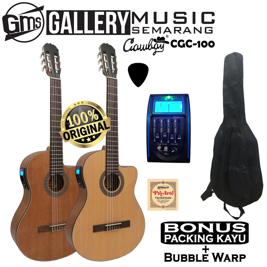 ORIGINAL!!! Gitar Klasik Elektrik Import Merk Cowboy CGC-100 NA CGC 100NS Equalizer Tuner LC Prener-PAKET B