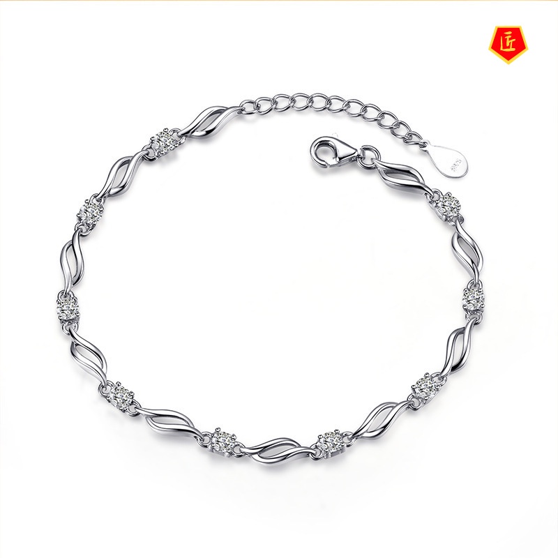 [Ready Stock]Silver Diamond Crystal Bracelet for Women Simple Sweet