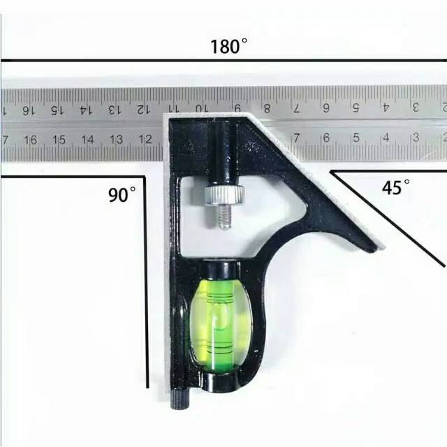 Penggaris Siku Waterpass Sudut 45 90 180 derajat Mistar Kombinasi jarum titik bahan besi kuat tebal