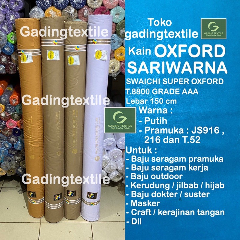 ( per setengah meter ) kain oxford sari warna sariwarna lebar 150 cm katun meteran bahan kemeja hem seragam sekolah pramuka kerja dinas pewarat dokter suster PDH PDL celana rok baju koko gamis tunik kaftan dress masker kerudung krudung jilbab hijab craft