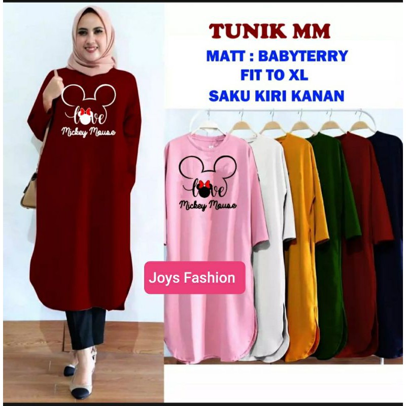 JF Atasan Tunik Babyterry Jumbo Wanita Muslimah Terbaru LOVE MOUSE