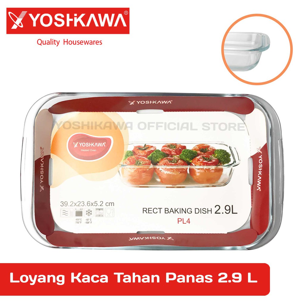 

YOSHIKAWA Loyang Kaca Tahan Panas 2.9 L Loyang Kaca Microwave Loyang Kaca Segi Baking Tray EVL-PL-4