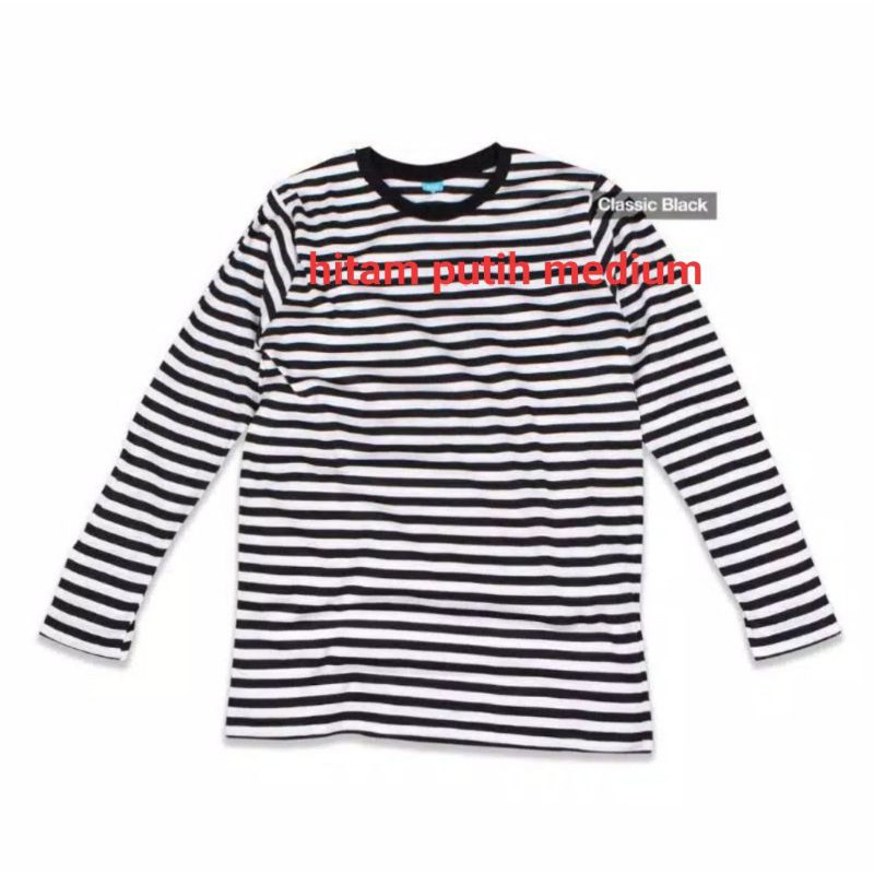 Kaos stripe hitam putih medium lengan panjang