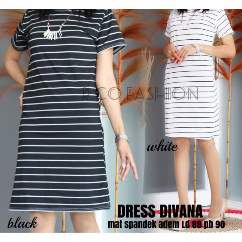 Dress Salur Hitam Putih Bahan Spandex