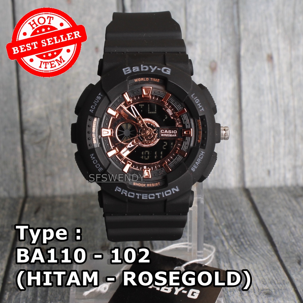 PRODUK TERLARIS !!! Baby-G BA-110 Hitam Gold Rosegold Jam tangan wanita &amp; anak anak digital anti air sporty