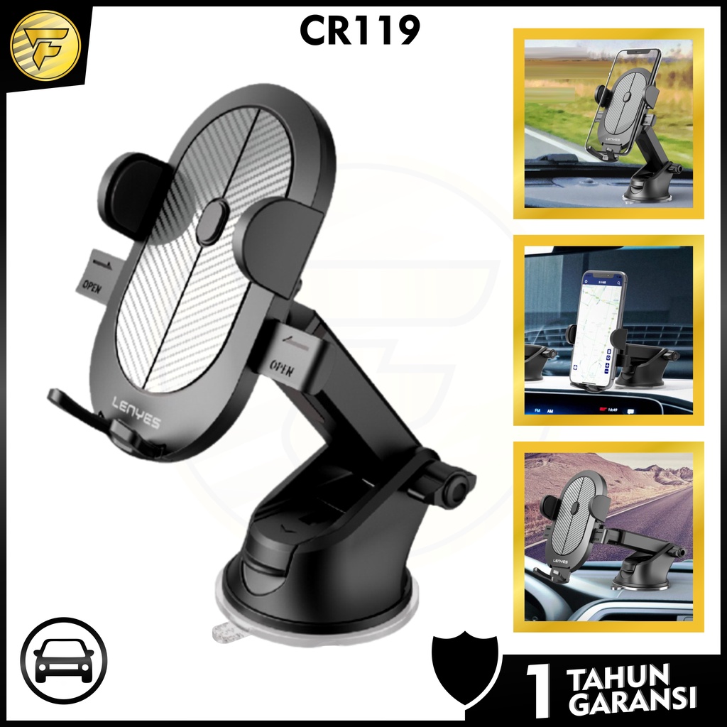 LENYES CR119 CAR Holder Car mount tempel Dasbor atau Kaca Mobil meja Kuat Kokoh penyangga dudukan HP mobil 360 rotasi original