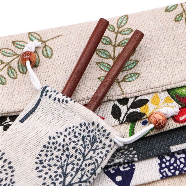 Japanese Style Cotton Cutleries Pouch / Kantong Penyimpanan Alat Makan Kain Katun