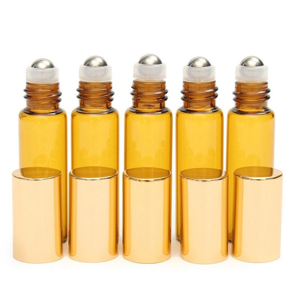 Rebuy Glass Roller Bottle 5Pcs Dengan Roller Metal Alat Makeup Botol Kosong Travel Refillable Bottle